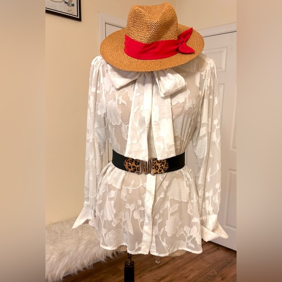 Loft Beautiful Hat with Red Scarf Bow Detail - Picture 2 of 5